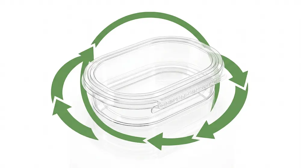 Recyclable clear PET single compartment tamper evident container