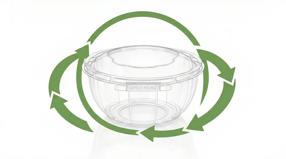 Recyclable clear PET tamper evident bowl with anti-fog dome lid