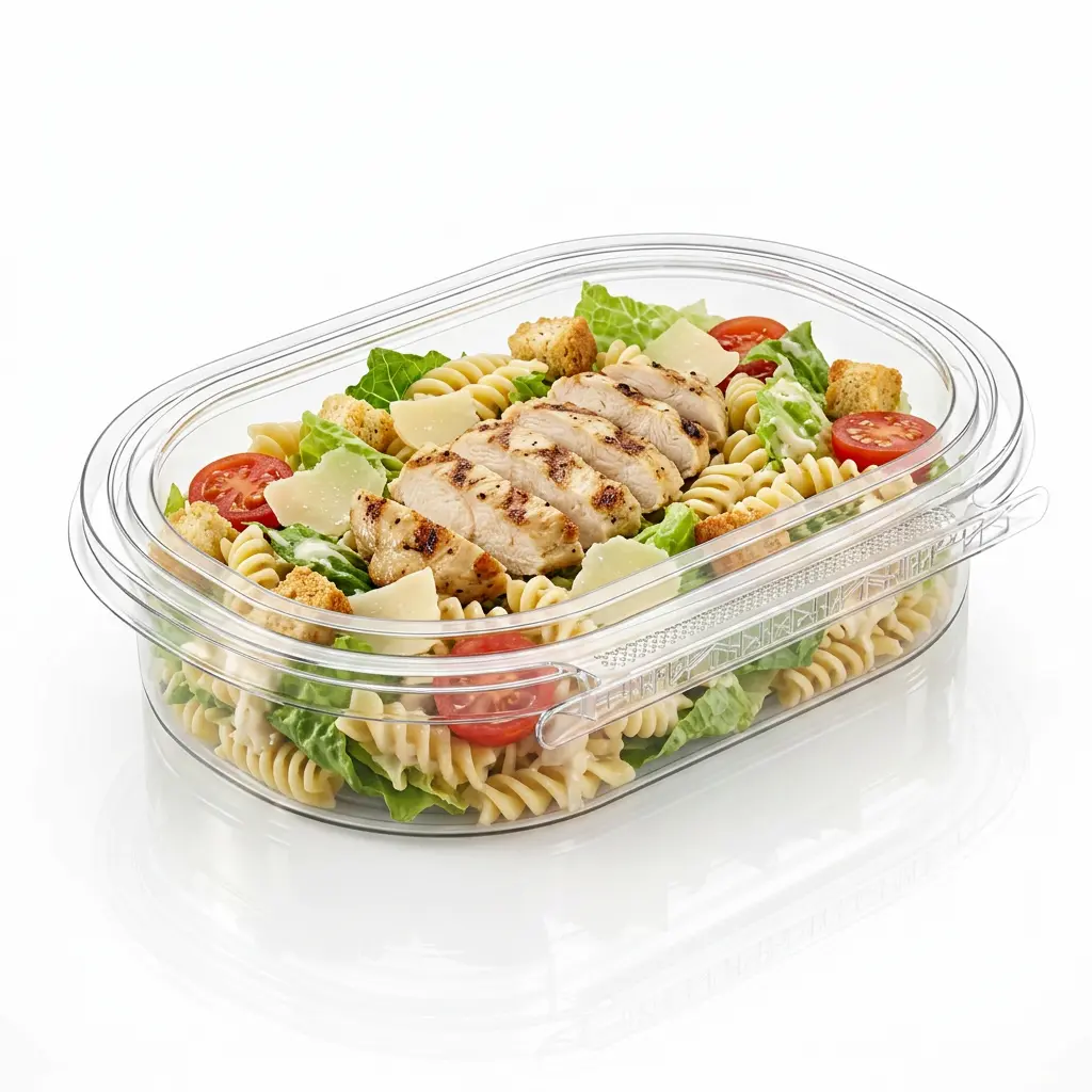 single-compartment-tamper-evident-container-chicken-pasta-salad Single compartment tamper evident container for chicken pasta salad packaging