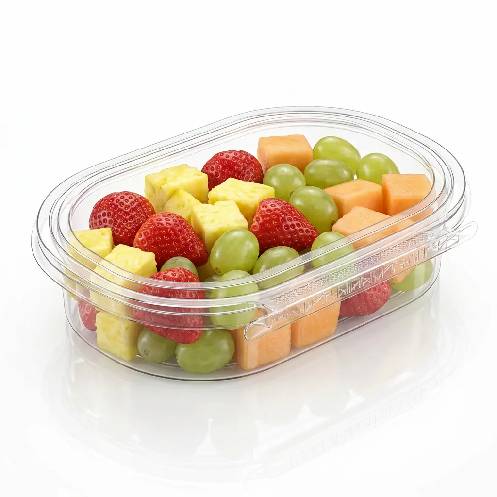 Single compartment tamper evident container for fresh cut fruit packaging