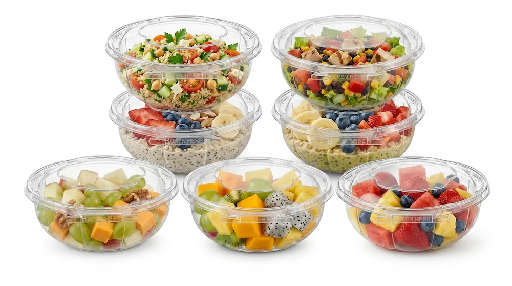 Stackable Tamper Evident Clear PET Bowl with Anti-Fog Dome Lid