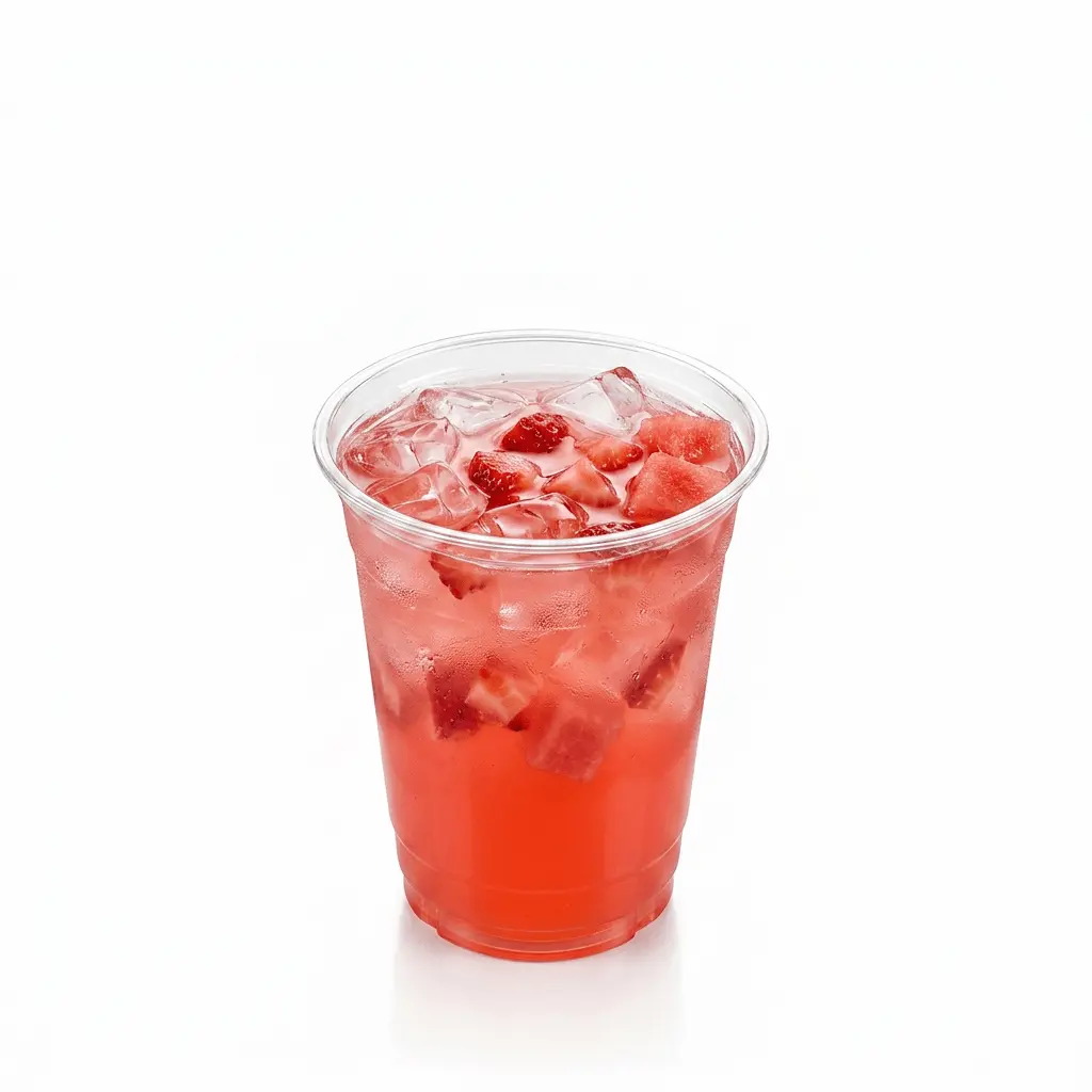 strawberry-watermelon-refresher-12oz-pet-cup Strawberry watermelon refresher in clear 12oz PET cup with ice