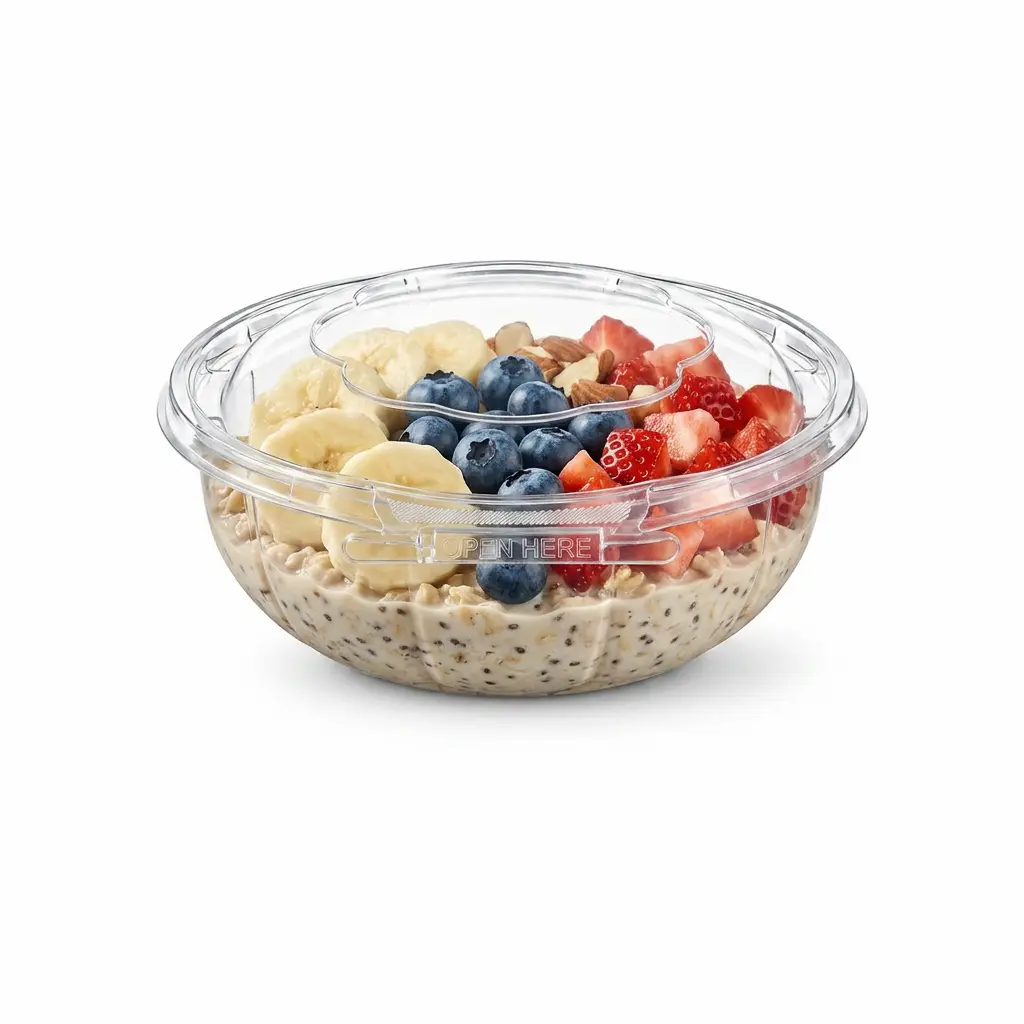 Tamper Evident Clear PET Bowl with Anti-Fog Dome Lid for Overnight Oats