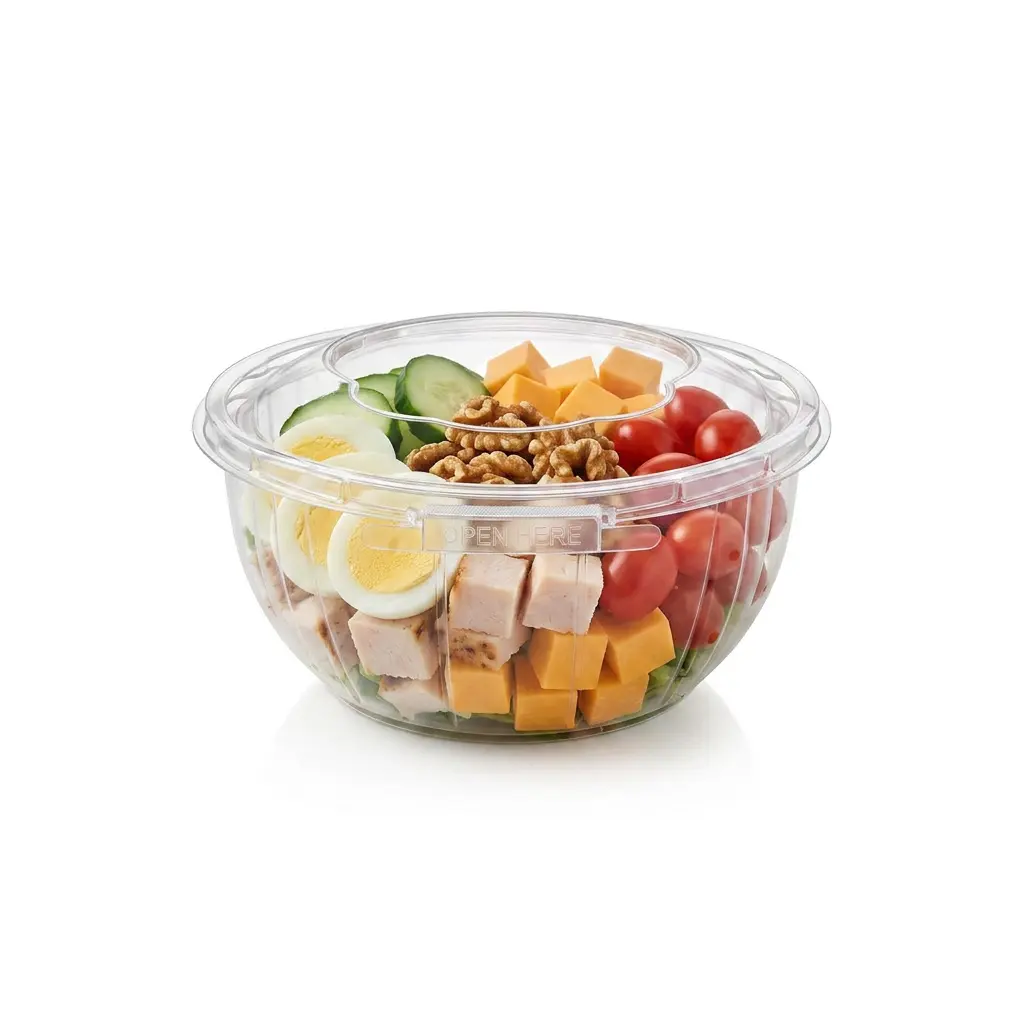 Tamper evident clear PET bowl with anti-fog dome lid for protein snack bowl