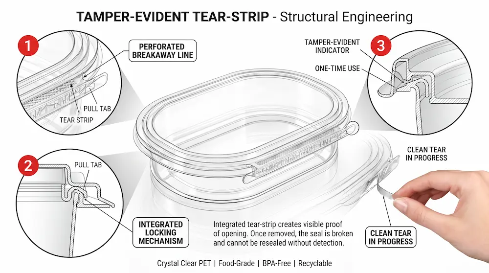 24 oz tamper evident food container with tear strip structural engineering