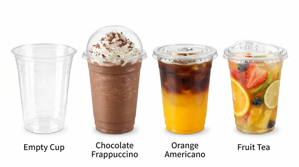 16 oz PET/RPET clear cold cup beverage comparison display