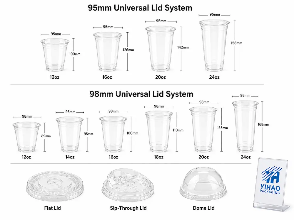 95mm and 98mm universal lid system for compostable cold cups
