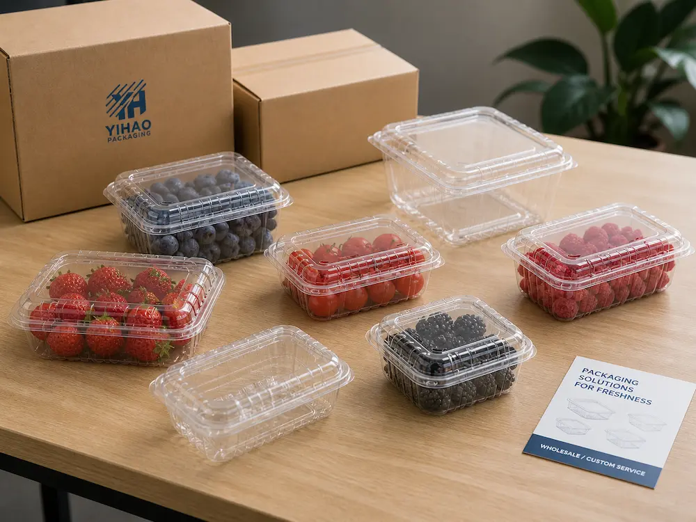 Blueberry Containers: Buyer Guide for Food Packaging Teams 1 Clear PET blueberry containers and berry packaging boxes for strawberries, tomatoes, raspberries, and blackberries wholesale display