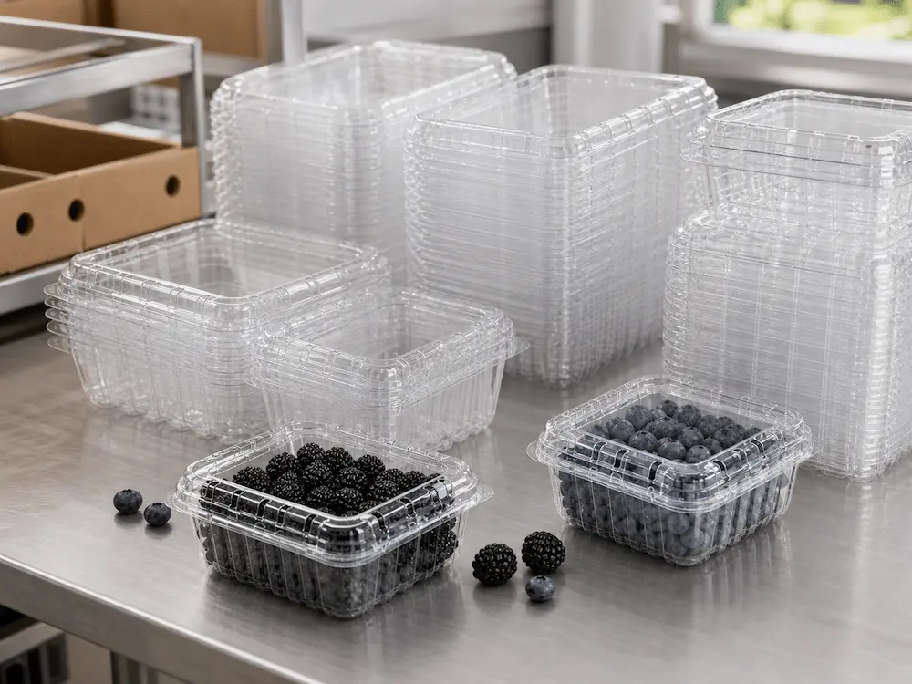 Wholesale Vented Berry Clamshells: Manufacturer and Supplier Checklist 7 Bulk clear vented berry clamshells for wholesale supply and stacking tests