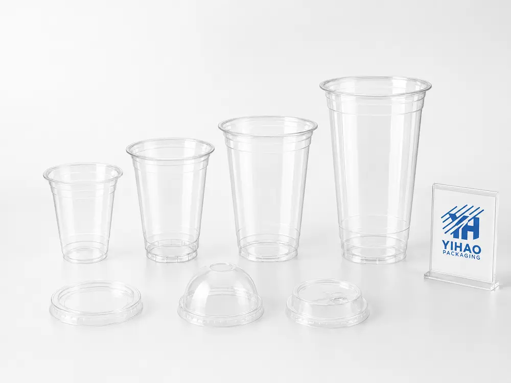 Wholesale Eco Friendly Cold Cups: Manufacturer and Supplier Checklist 1 Clear eco friendly cold cup size range with flat lid, dome lid, and sip-through lid options