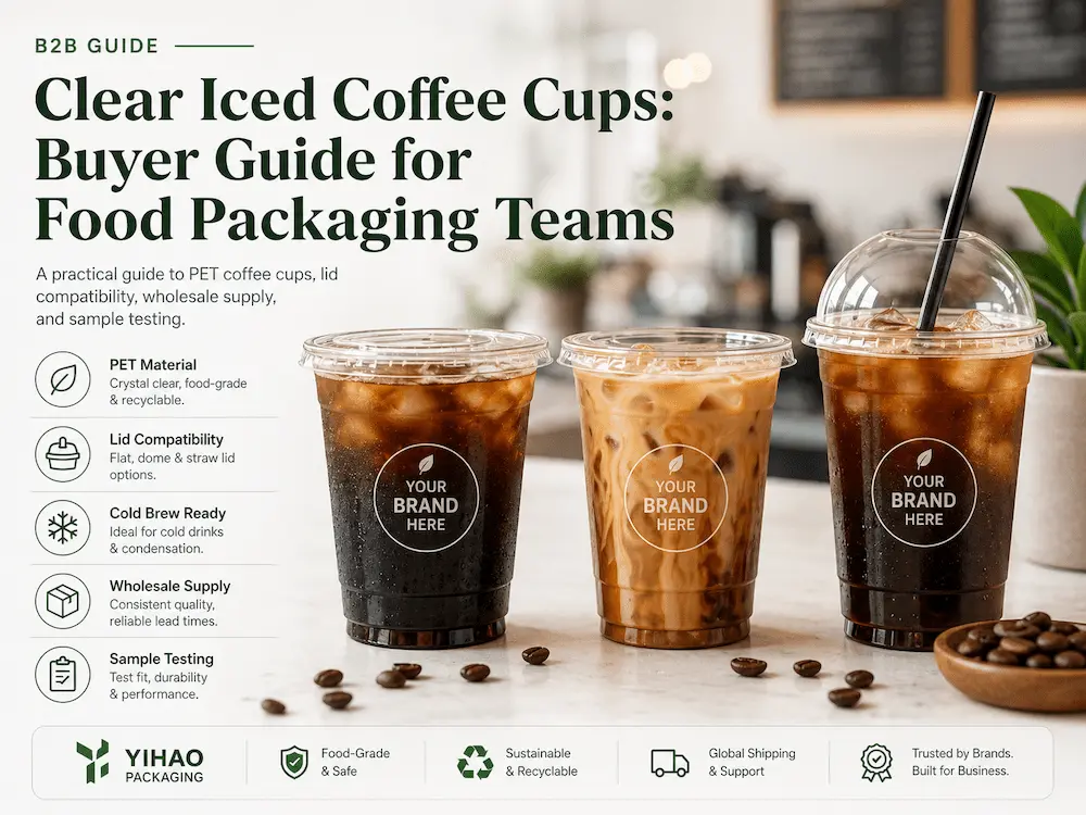 Clear Iced Coffee Cups: Buyer Guide for Food Packaging Teams 8 Clear iced coffee cups buyer guide for PET coffee cups, cold brew cups, coffee cups with lids, wholesale supply, and sample testing