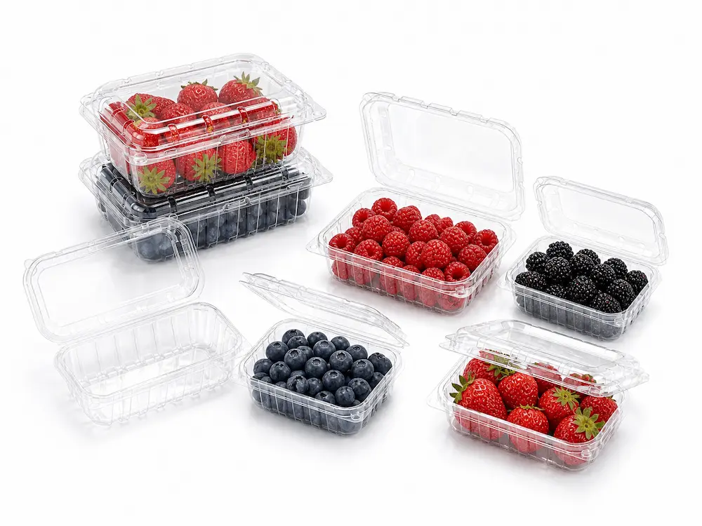 Clear PET Berry Containers FAQ: Materials, Sizes, Uses, and Ordering Questions 4 Clear PET berry containers for blueberries, strawberries, raspberries, and blackberries