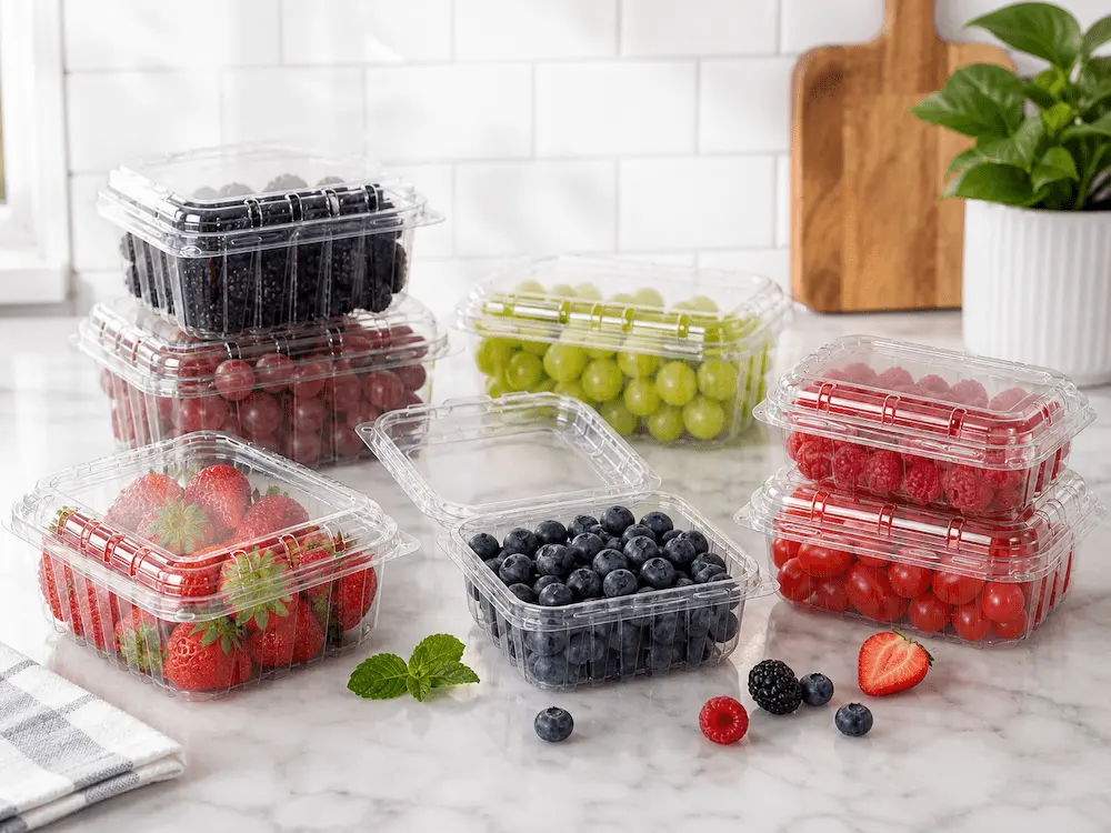 Clear PET Berry Containers FAQ: Materials, Sizes, Uses, and Ordering Questions 7 Clear PET berry containers for strawberries, blueberries, raspberries, blackberries, and grapes