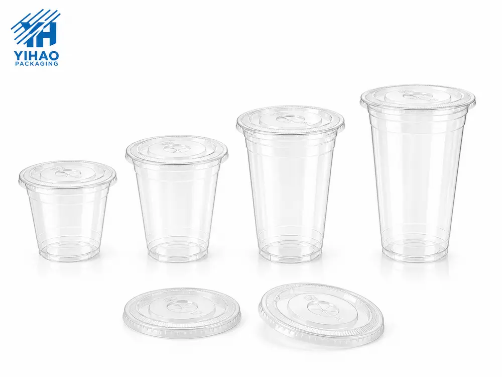 Flat Cold Cup Lids: Buyer Guide for Food Packaging Teams 2 Clear PET cold cup size range with matching flat lids
