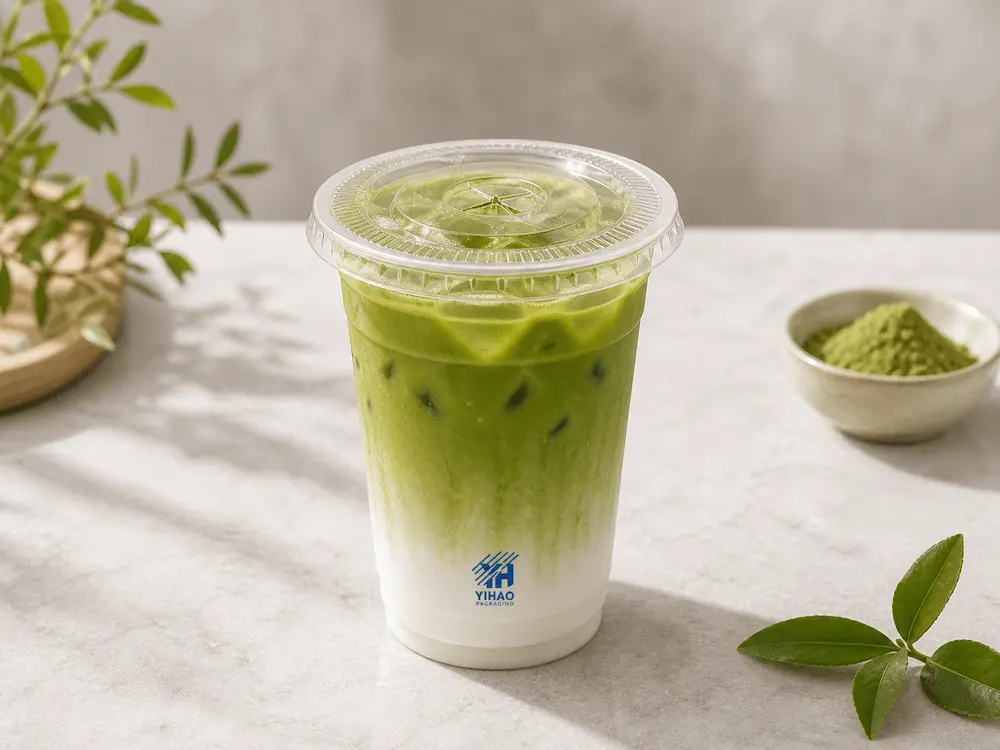Clear PET Cups: Buyer Guide for Food Packaging Teams 3 Clear PET cup for matcha latte, milk tea, smoothies, and premium cold drink packaging