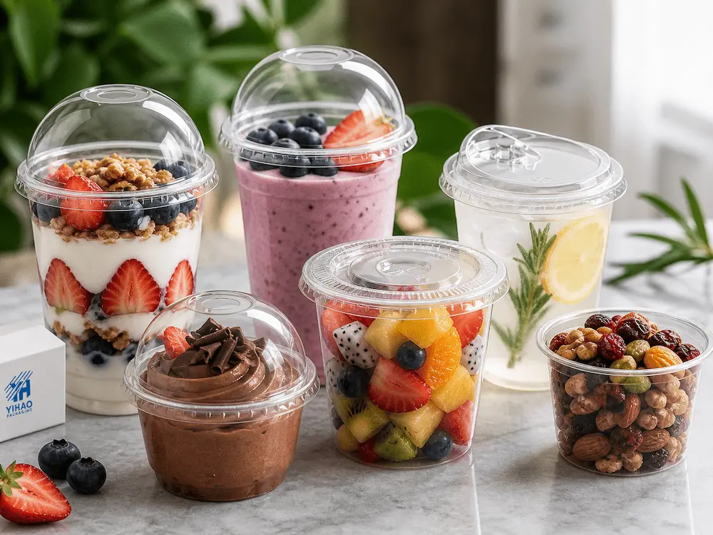 Strawless Lids vs Alternative Packaging: How Buyers Should Choose 4 Clear PET cup lids for fruit cups, yogurt parfaits, desserts, smoothies, and nut packaging