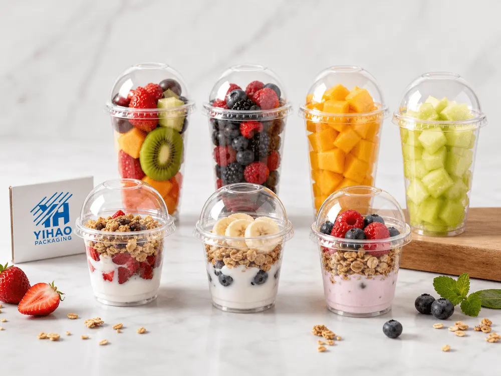 Best Dome Lids for Retail Display, Takeaway, and Chilled Food 7 Clear PET dome lid cups for fruit cups, yogurt cups, granola cups, and chilled ready-to-eat foods