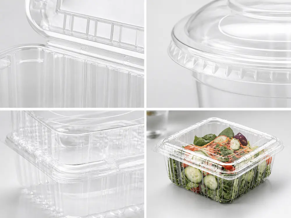 Complete Guide to Food Packaging Budget Planning for Samples, Trial Orders, and Wholesale Supply 7 Clear PET food packaging details including hinge, rim, ribs, and lid design