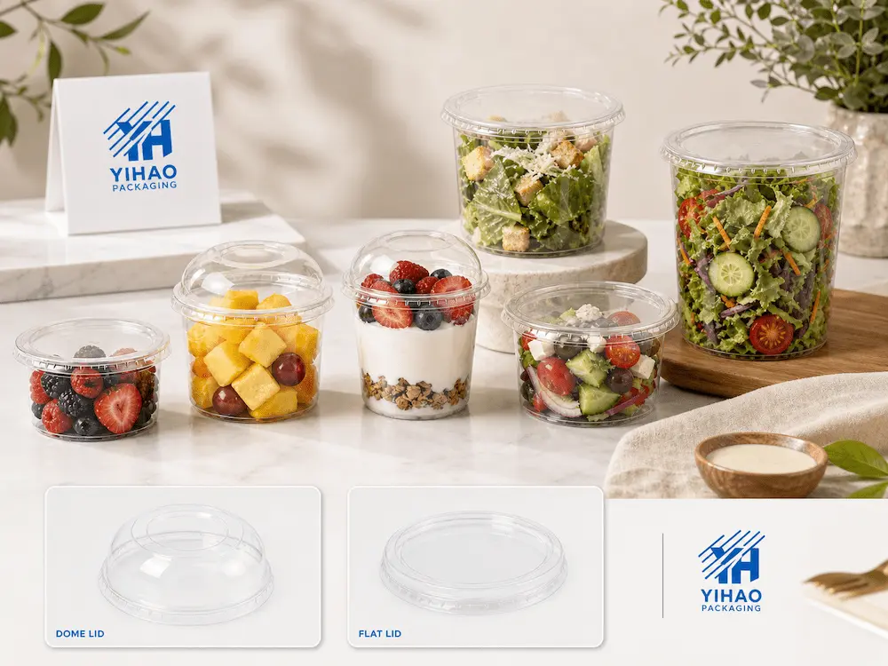 Best Fresh-Cut Fruit Containers for Retail Display, Takeaway, and Chilled Food 5 Clear PET fresh-cut fruit and salad containers with dome lid and flat lid options