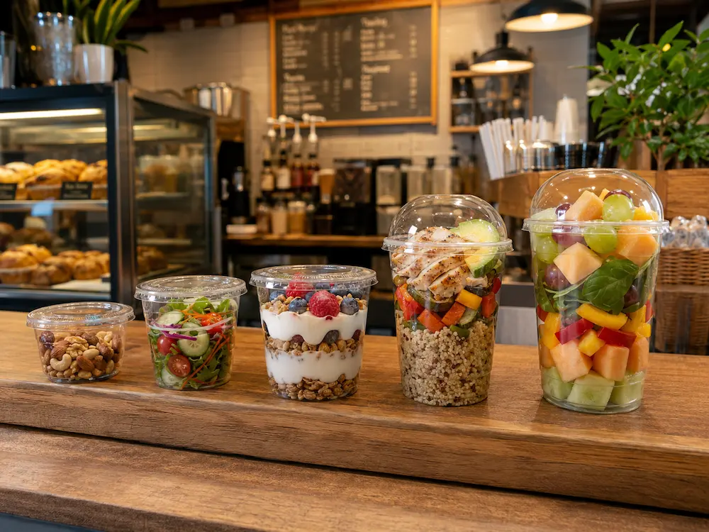 Clear PET Fruit Cups vs Alternative Packaging: How Buyers Should Choose 1 Clear PET fruit cups for cafe fruit salad, yogurt, nuts, and grab-and-go food display