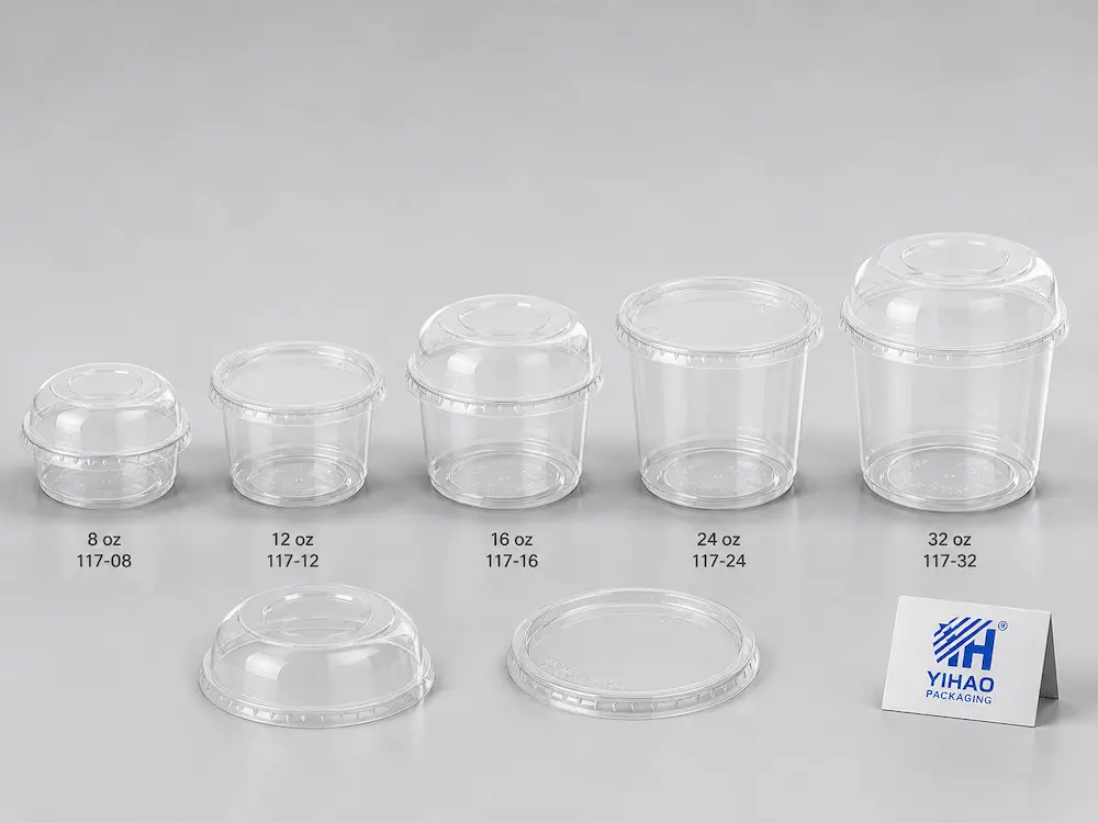 YIHAO clear PET fruit salad containers from 8 oz to 32 oz with lid options