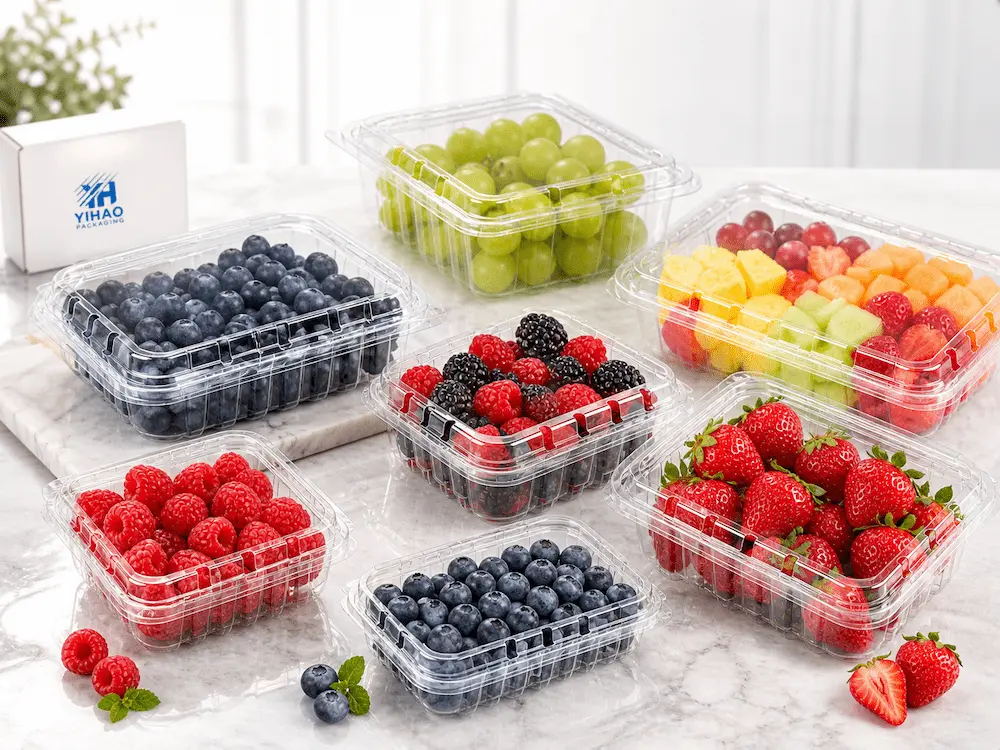 Clear PET Produce Packaging FAQ: Materials, Sizes, Uses, and Ordering Questions 1 Clear PET produce packaging containers for fresh fruit, berries, grapes, and fresh-cut fruit packaging