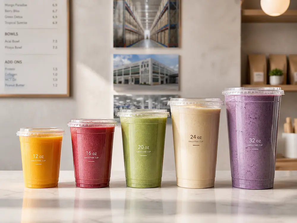 Smoothie Cups vs Alternative Packaging: How Buyers Should Choose 2 Clear PET smoothie cups size comparison from 12 oz to 32 oz