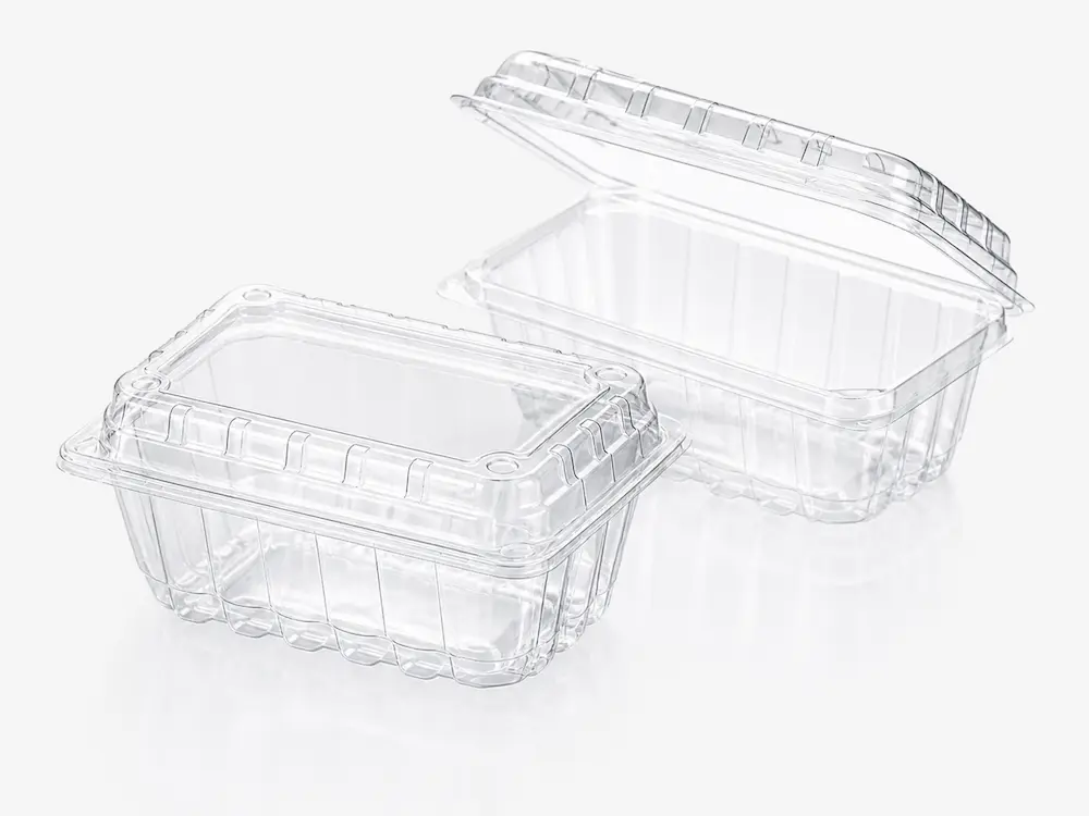 Wholesale Vented Berry Clamshells: Manufacturer and Supplier Checklist 2 Clear PET vented berry clamshell structure display