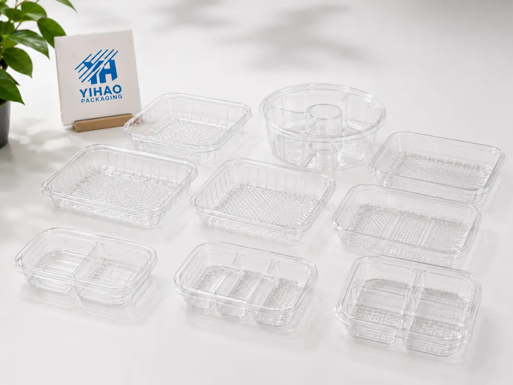 Produce Tray Packaging for Supermarkets, Cafes, Bakeries, and Foodservice Brands 1 Clear produce tray packaging range with multiple PET and RPET tray formats