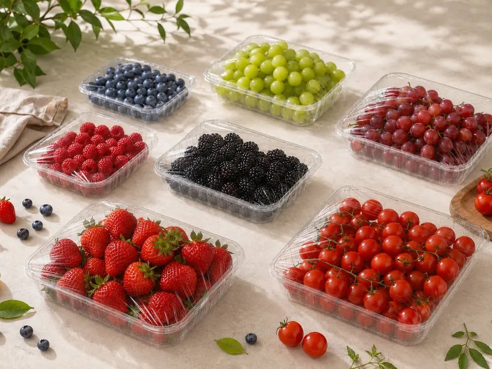 Clear Produce Trays: Buyer Guide for Food Packaging Teams 7 Clear produce trays for berries, grapes, tomatoes, and fresh fruit retail display