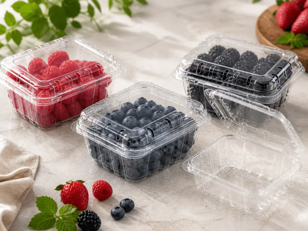 Wholesale Vented Berry Clamshells: Manufacturer and Supplier Checklist 10 Clear vented berry clamshell containers for raspberries, blueberries, and blackberries