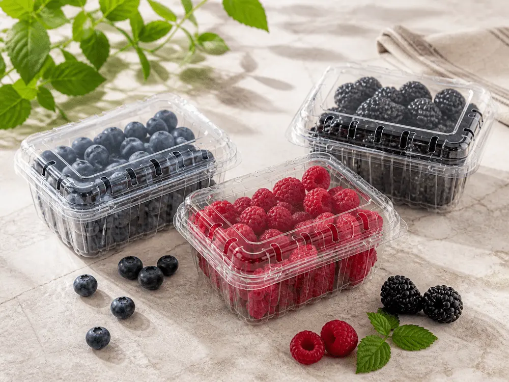 Wholesale Vented Berry Clamshells: Manufacturer and Supplier Checklist 3 Clear vented berry clamshells for blueberry, raspberry, and blackberry retail packaging