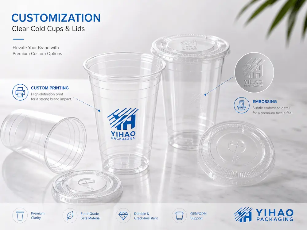 Flat Cold Cup Lids: Buyer Guide for Food Packaging Teams 9 Clear PET cold cups and flat lids with custom printing, embossing, and OEM ODM support