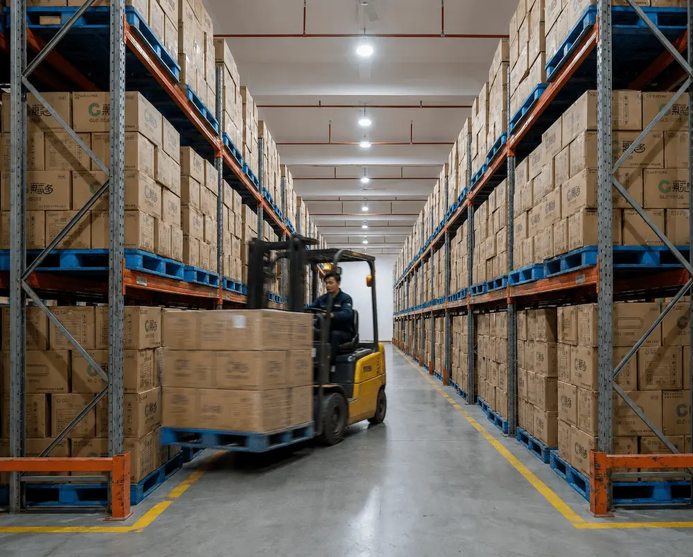 Warehouse storage of carton packed disposable cold cups for bulk orders