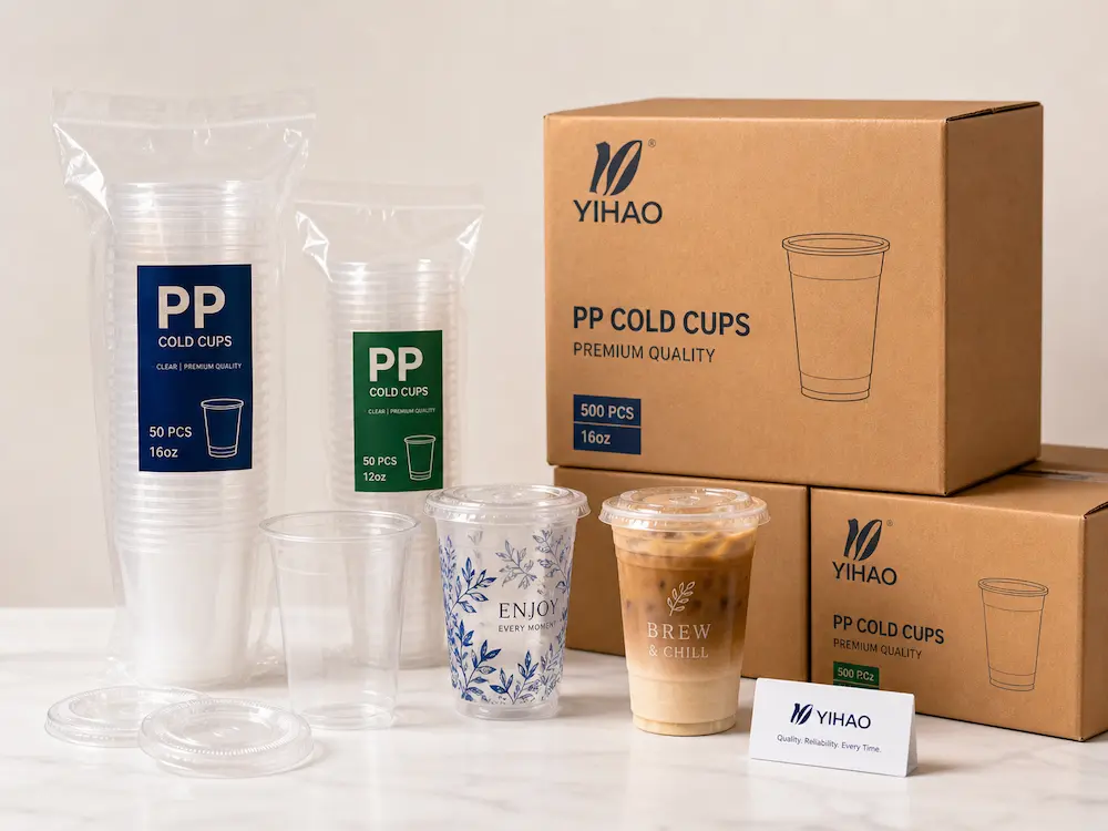Generic PP cold cups compared with custom printed PP cold cups for branded packaging