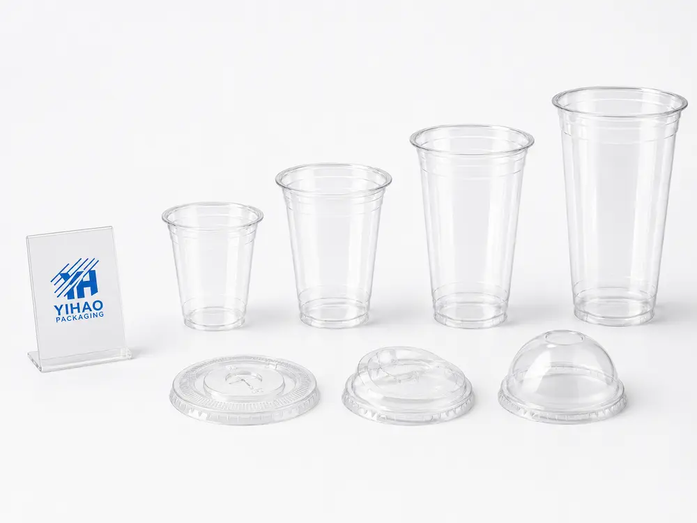 PLA cold cup size range with matching lid options for wholesale beverage packaging
