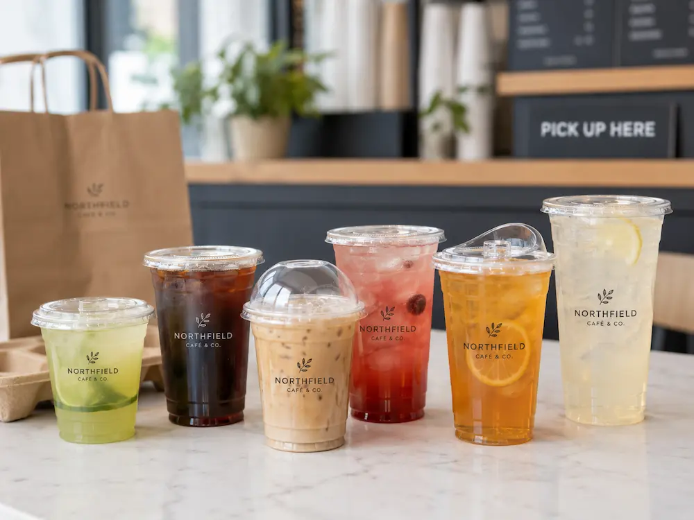 PLA cups for cafe takeaway drinks, iced coffee, lemonade, and fruit tea