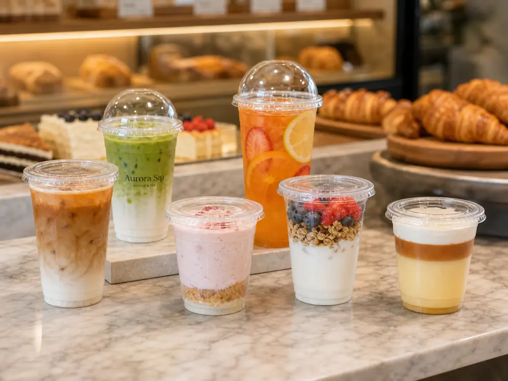 PP Cold Cups Complete Guide for Takeaway Drinks 4 PP cold cups for bakery iced coffee, fruit tea, smoothies, yogurt parfaits, and dessert packaging