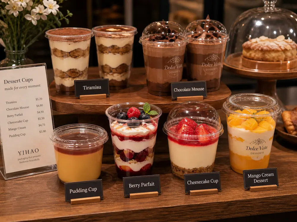 PP cups for pudding, mousse, parfait, cheesecake cups, and dessert packaging