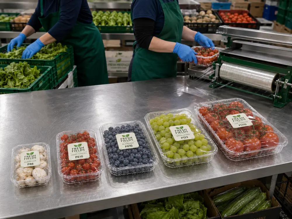 Complete Guide to Produce Trays and Clear Produce Display Packaging 8 Produce tray sample testing with fresh fruit and vegetables before wholesale packaging orders