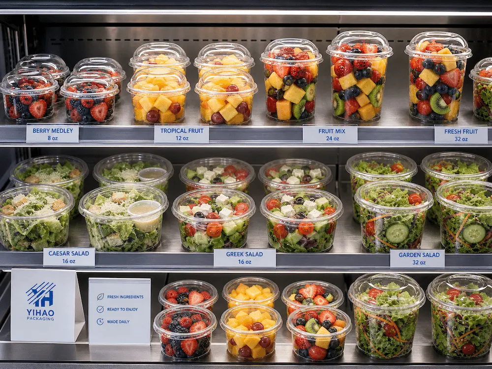 Best Fresh-Cut Fruit Containers for Retail Display, Takeaway, and Chilled Food 3 Clear PET fresh-cut fruit containers for supermarket refrigerated retail display and ready-to-eat salad packaging