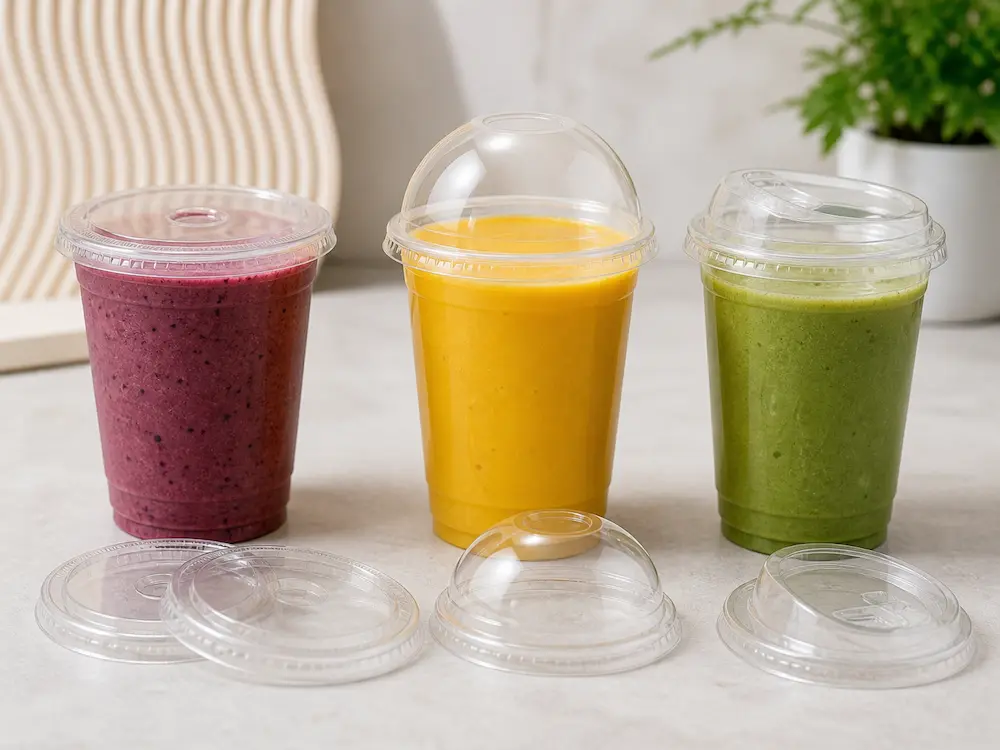Smoothie Cups vs Alternative Packaging: How Buyers Should Choose 5 Smoothie cups with flat lid, dome lid, and sip lid options