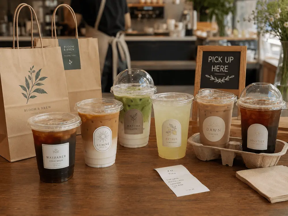 Coffee Cups with Lids FAQ: Materials, Sizes, Uses, and Ordering Questions 5 Takeaway coffee cups with lids for cafe pickup, iced coffee, matcha, lemonade, and cold brew.