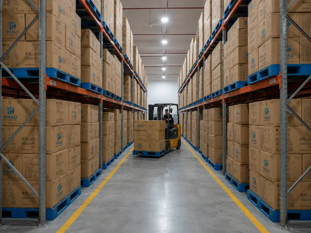 Wholesale Eco Friendly Cold Cups: Manufacturer and Supplier Checklist 6 Warehouse storage for wholesale eco friendly cold cup and lid cartons