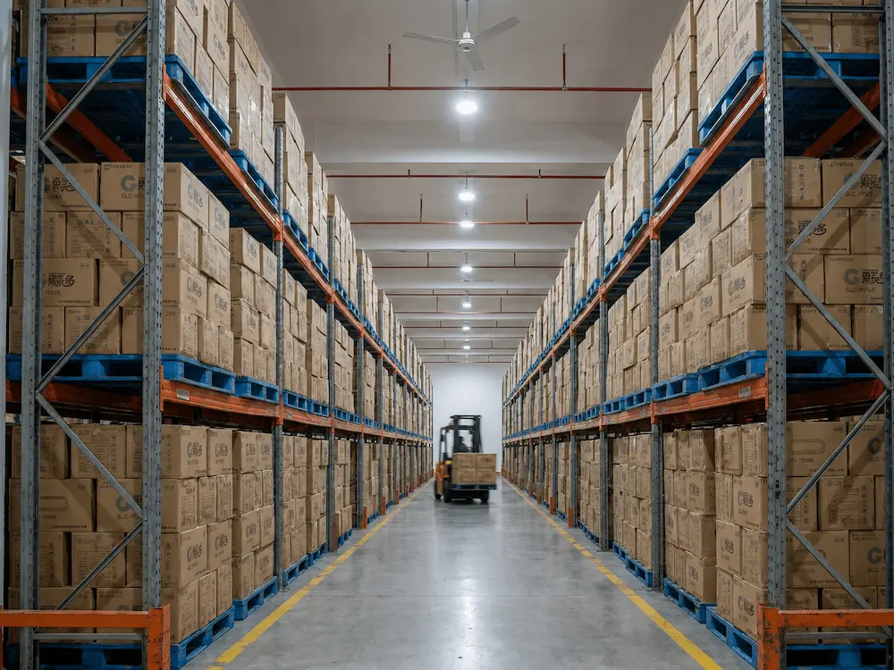 Coffee Cups with Lids FAQ: Materials, Sizes, Uses, and Ordering Questions 6 Wholesale warehouse storage for cartons of coffee cups with lids and PET cold drink packaging.