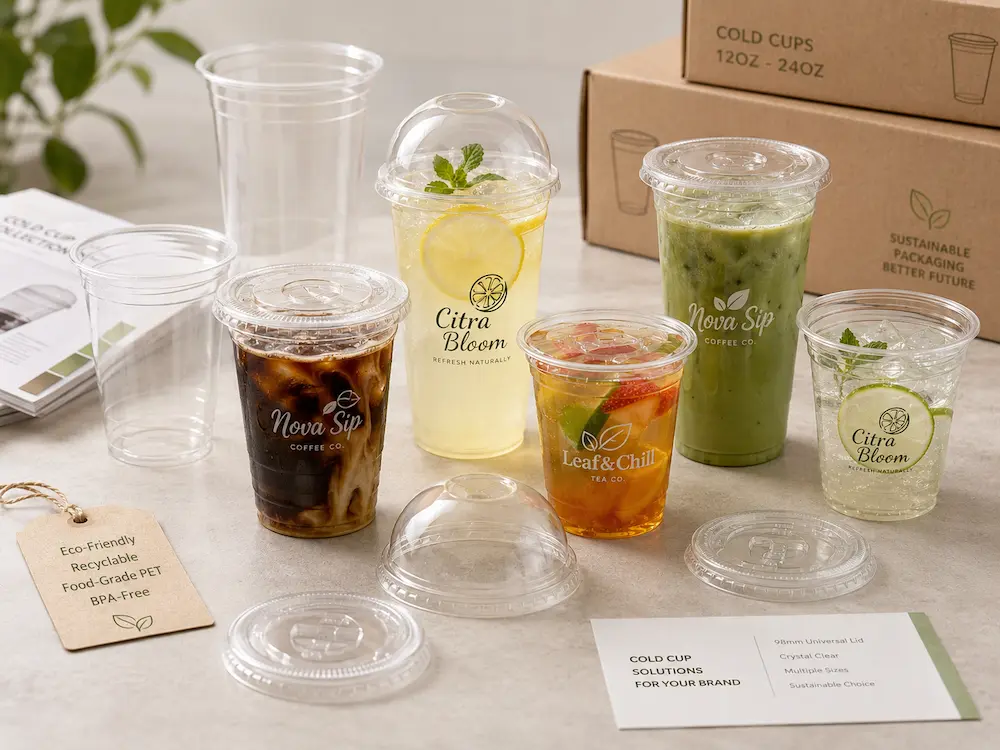 Wholesale Eco Friendly Cold Cups: Manufacturer and Supplier Checklist 12 Wholesale eco friendly cold cups with lids, branded drinks, and sustainable carton packaging