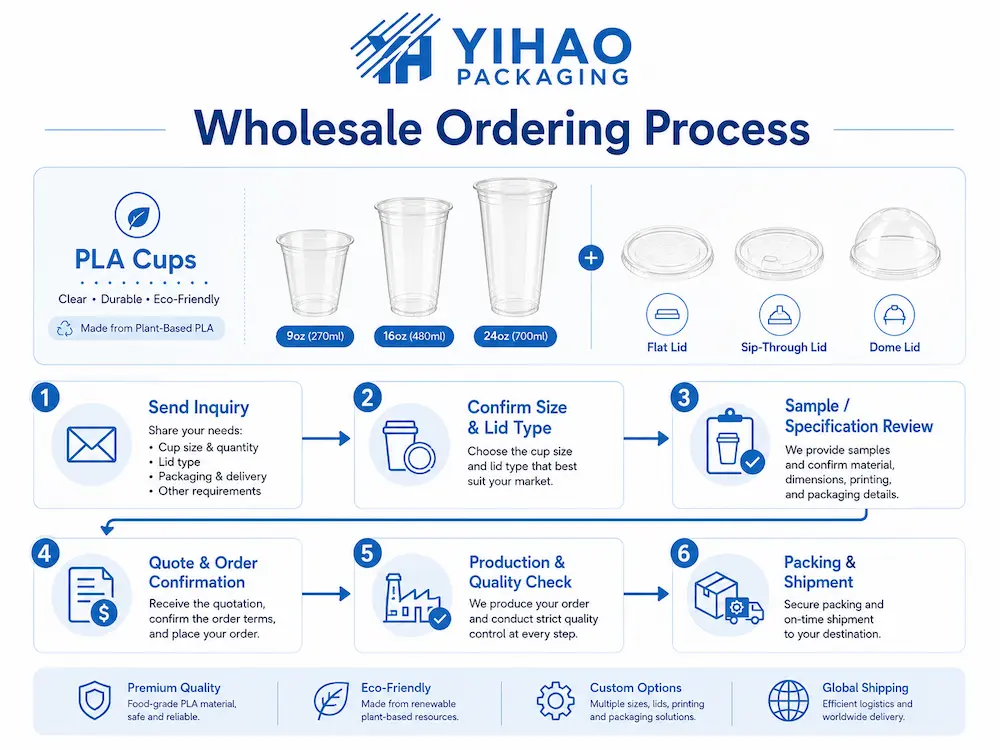 Wholesale ordering process for PLA cups with lids
