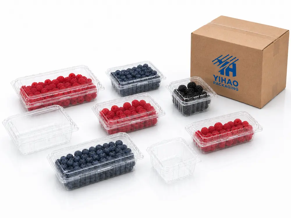 Raspberry Packaging Containers vs Alternative Packaging: How Buyers Should Choose 6 Wholesale berry packaging range with raspberry, blueberry, and blackberry clear PET containers and YIHAO carton