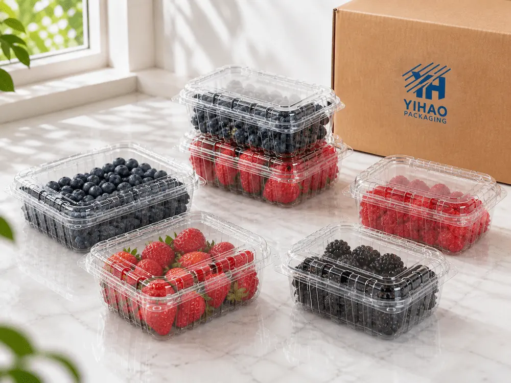 Clear PET Berry Containers FAQ: Materials, Sizes, Uses, and Ordering Questions 8 YIHAO clear PET berry containers for wholesale blueberry, strawberry, raspberry, and blackberry packaging