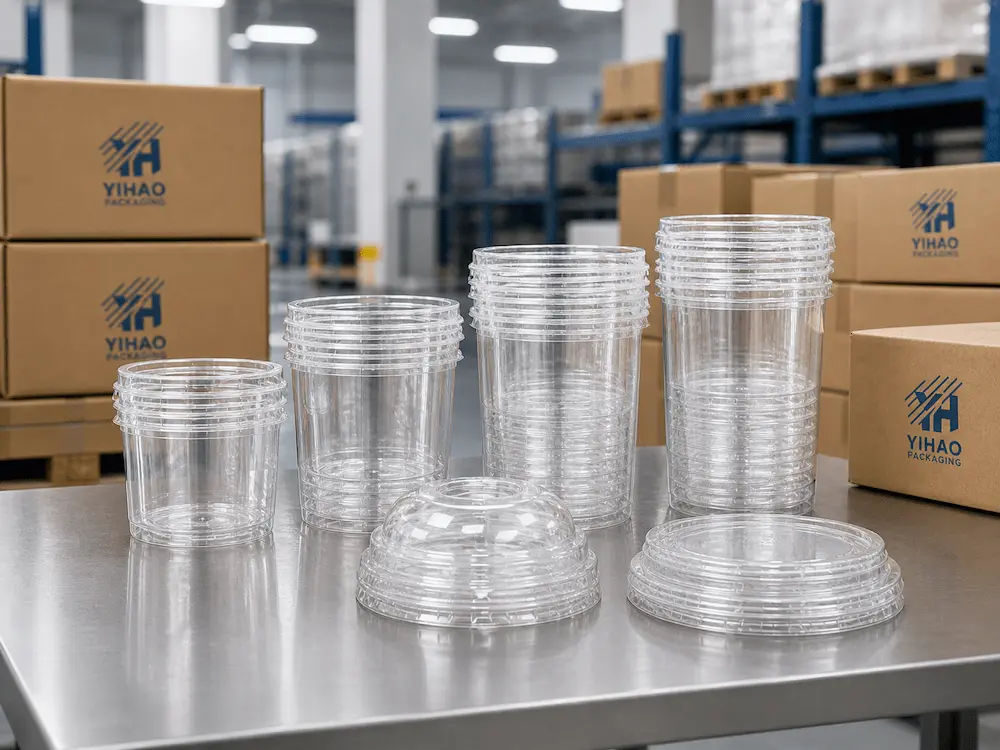 Best Fresh-Cut Fruit Containers for Retail Display, Takeaway, and Chilled Food 6 YIHAO clear PET fresh-cut fruit containers for wholesale supply, warehousing, and bulk packaging